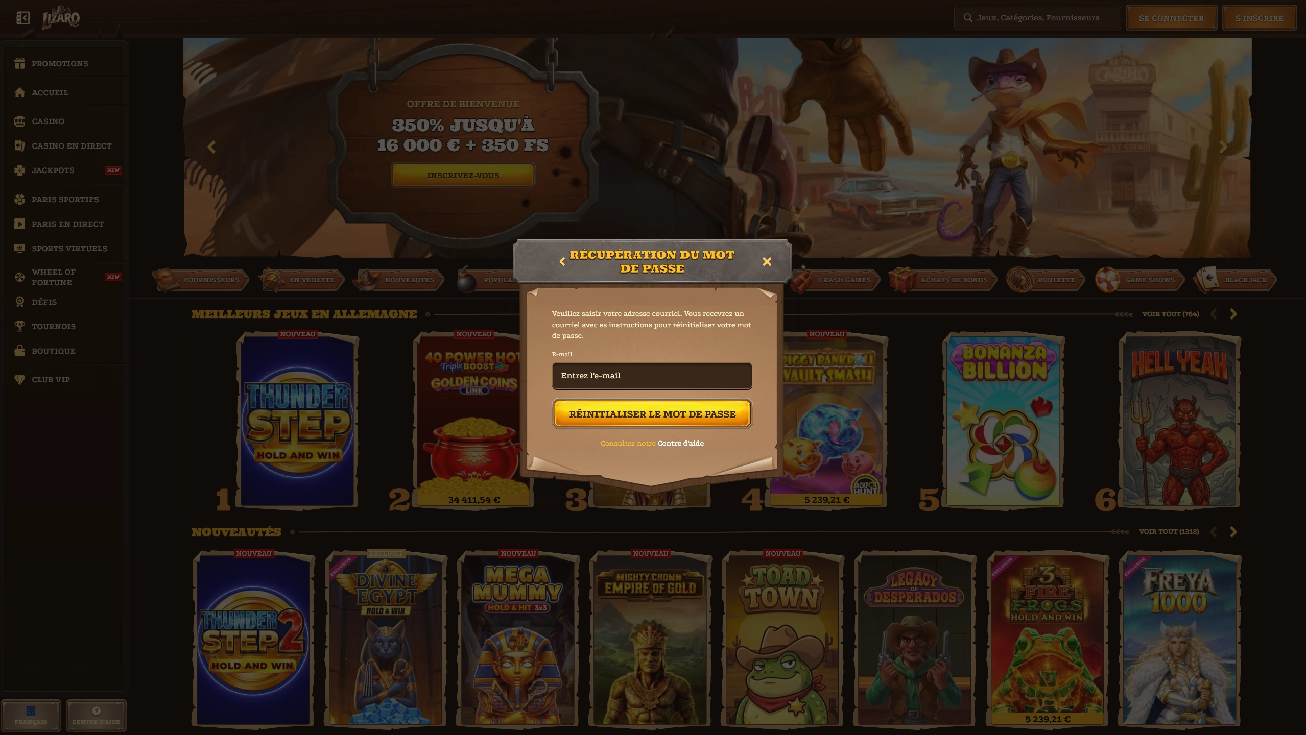 Mot de passe oublié ou identifiants incorrects – Lizaro Casino Login